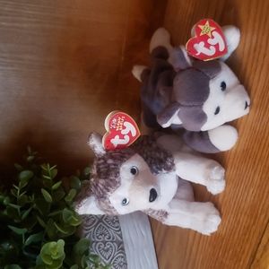 2 HUSKY BEANIE BABIES (NANOOK & MUKLUK)